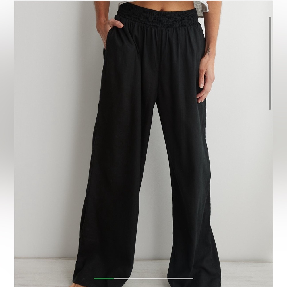 Aerie Linen Blend Pool-To-Party Pant in True Black Size Large - EUC